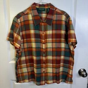 Lemon Grass Studio Womens Short Sleeve Plaid Cotton Button Up Shirt XL Flawed